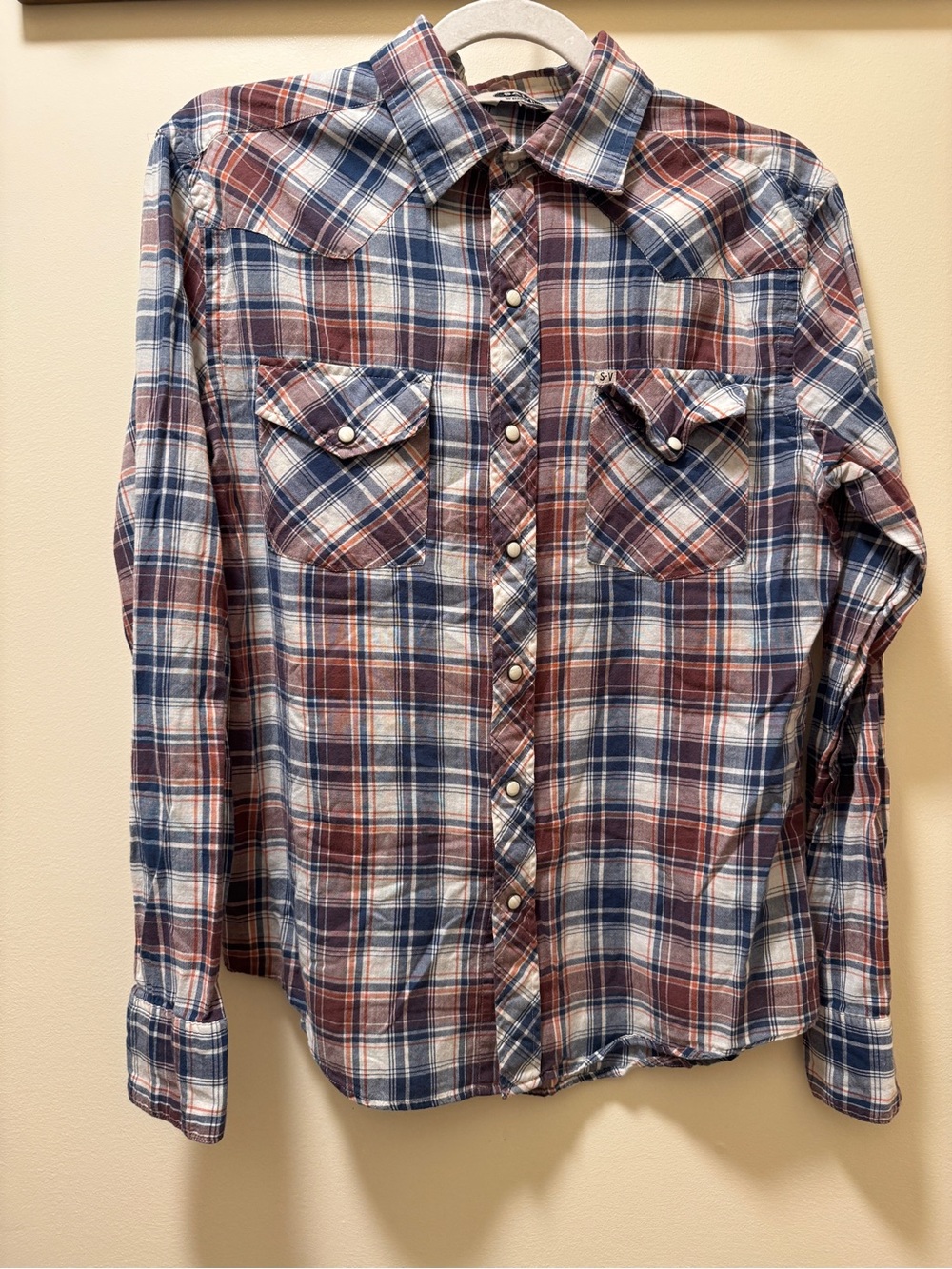 Salt Valley Western Pearl Snap Shirt Long Sleeve Plaid Cotton Womens Large L